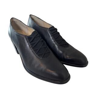 Jennifer Moore Briar Black Dress Shoes Size 9.5 Leather Modern Classic Art Deco
